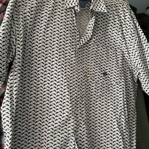 Men's Short-Sleeve Patterned Button-Up Shirt - White & Black XL 100 % cotton